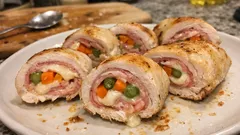 鶏むね肉がしっとり仕上がる、ハムとチーズの彩りチキンロール(フライ不要)