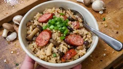 炊飯器に入れて炊くだけ:燻製ウインナーときのこのバター炊き込みご飯