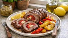 天板ひとつでごちそうに:ハーブ香るラムロールのオーブン焼きとレモンポテト