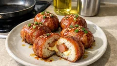 切っても映える、ウインナー入り肉巻きおにぎり—甘辛だれで香ばしく