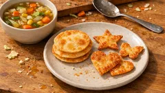 余った餃子の皮でパリッとおやつ:トースターで作るクラッカー&野菜スープ