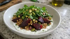 ホイル包みで甘さ引き出すローストビーツサラダ—焼きにんにくヨーグルトと小麦のぷちぷち食感