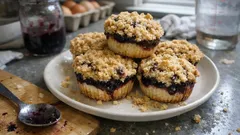 ジャムをはさんで焼く、ブルーベリーマフィン—しっとり生地とサクサククランブル