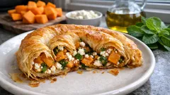 かぼちゃ×フェタのギリシャ風渦巻きパイ—フィロを1枚焼いて、底べちゃ回避でサクッと