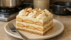 前日に仕込める、アマレット香るアーモンドクリームの冷やしデザート—層がきれいに切れる