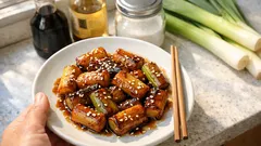 レンジで4分、とろ甘に仕上がる「長ネギの照り焼き」—重ねず加熱&裏返しで味しみ