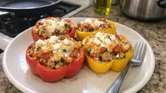 エアフライヤーで簡単「パプリカの鶏肉詰め」—香ばしチーズで満足主菜