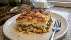 ギリシャ家庭の「マカロニとチーズのオーブン焼き」—外はこんがり、中はしっとり