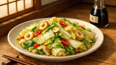 余り白菜が一皿に変わる:にんにく香るペペロンハクサイ(ちくわ入り)