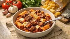 フライパンひとつで完成：リガトーニの濃厚ミートソース（別ゆで不要）