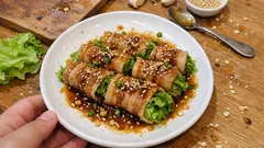 火を使わない主菜:レンチンで作るレタスの豚肉巻き、味ぽんごまだれでさっぱり